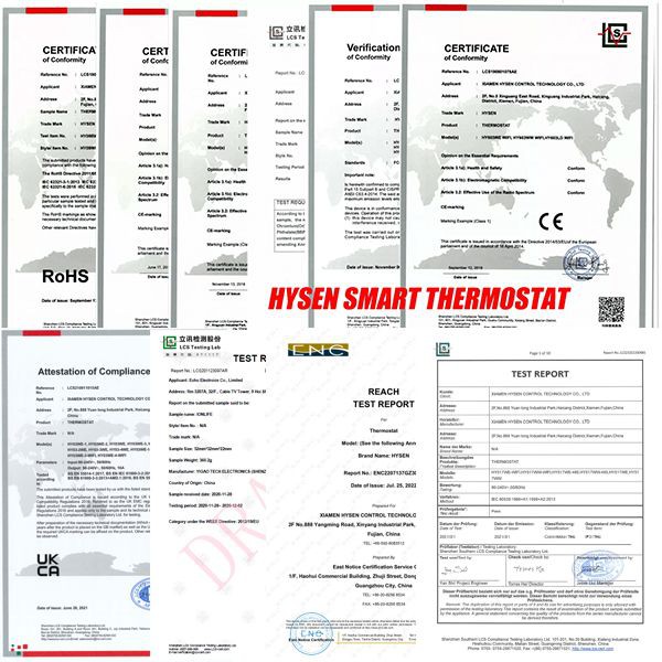 certificate WIFI Thermostat HY01BW certificate WIFI Thermostat HY01BW